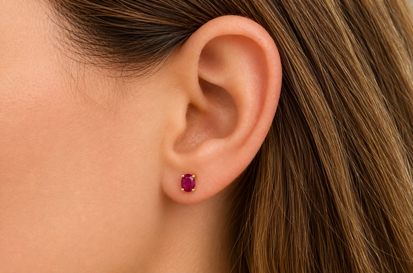 Earrings 14kt Gold 0.60 carats Oval Ruby Mini Studs