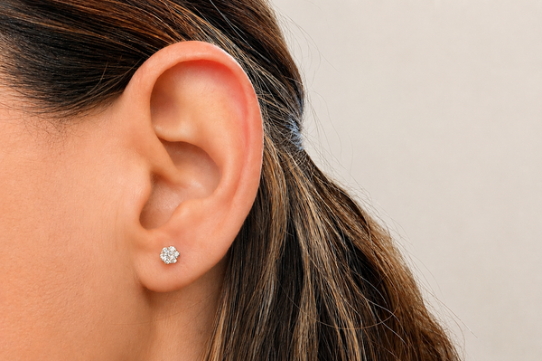 Earrings 0.20 cts Diamonds Round Cluster 14kt Gold