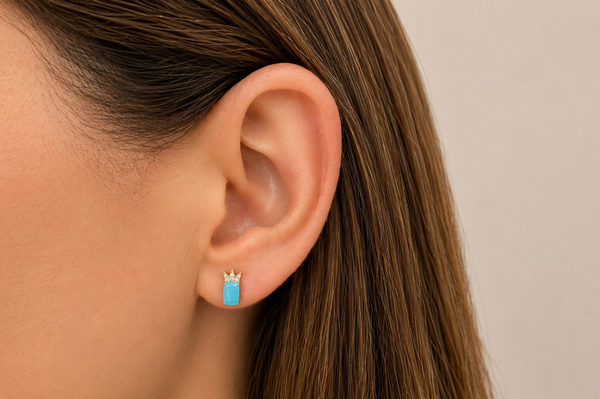 Earrings 14kt Gold Turquoise & Diamonds