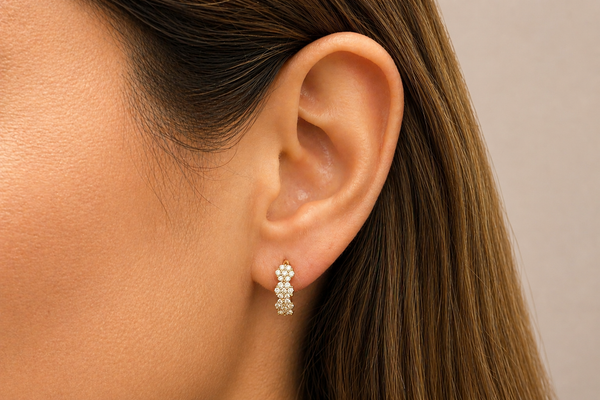 Earrings 18kt Yellow Gold Flowers Hoops & Diamonds