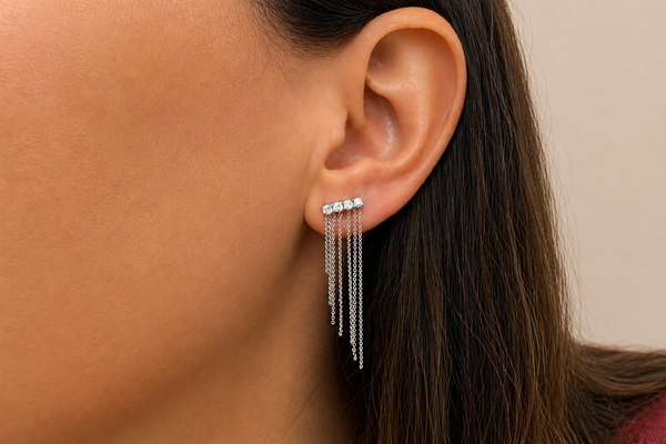 Earrings 14kt Gold Diamonds and rain of Chains