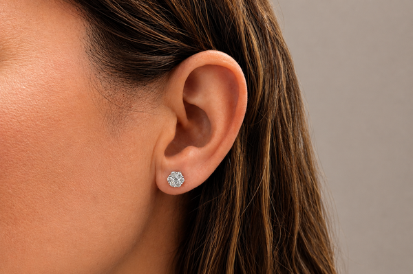 Earrings 0.85 cts Diamonds Round Cluster 18kt Gold