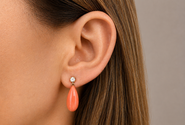 Earrings 18kt Gold Coral Drops & Diamonds
