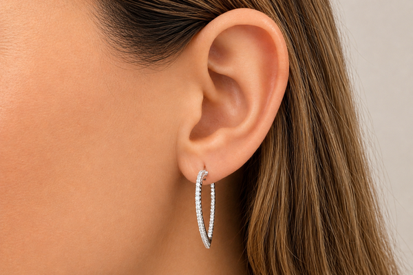 Earrings 18kt Gold Heart Shape & Diamonds Hoops
