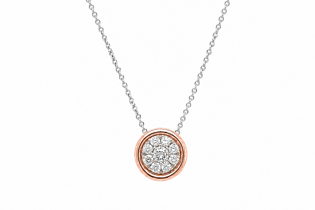 Necklace 18kt Mixed Gold with 9 Round Diamonds 0.46 carats