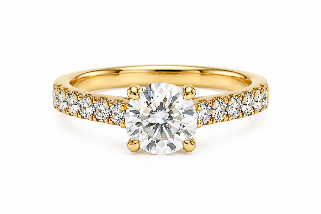 Ring 18Kt Gold Round Diamond 1.05cts GIA K-SI2 & Pave