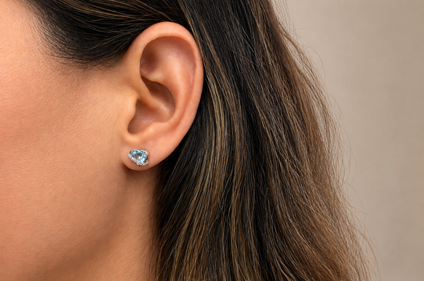 Earrings 18kt Aquamarines Heart & Diamonds