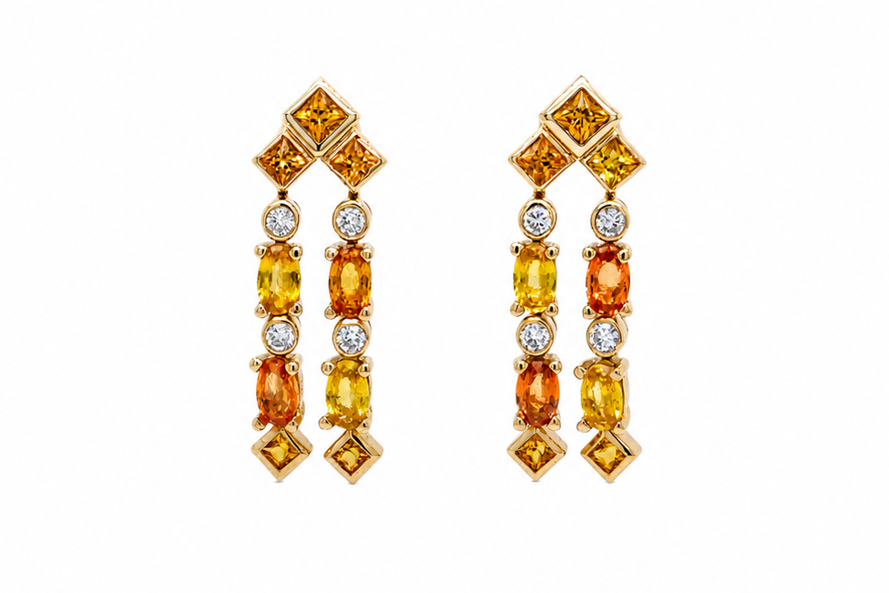 Earrings 18kt Gold yellow and Orange Sapphires with Diamonds