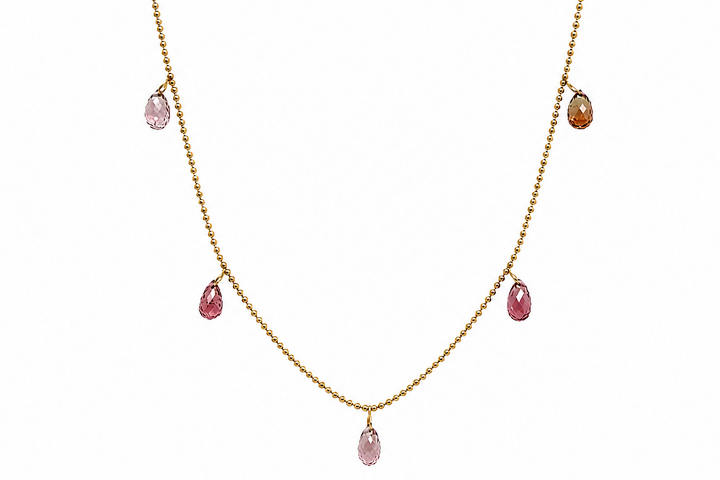 Necklace 14kt Gold Shaker 5 Purple Sapphires