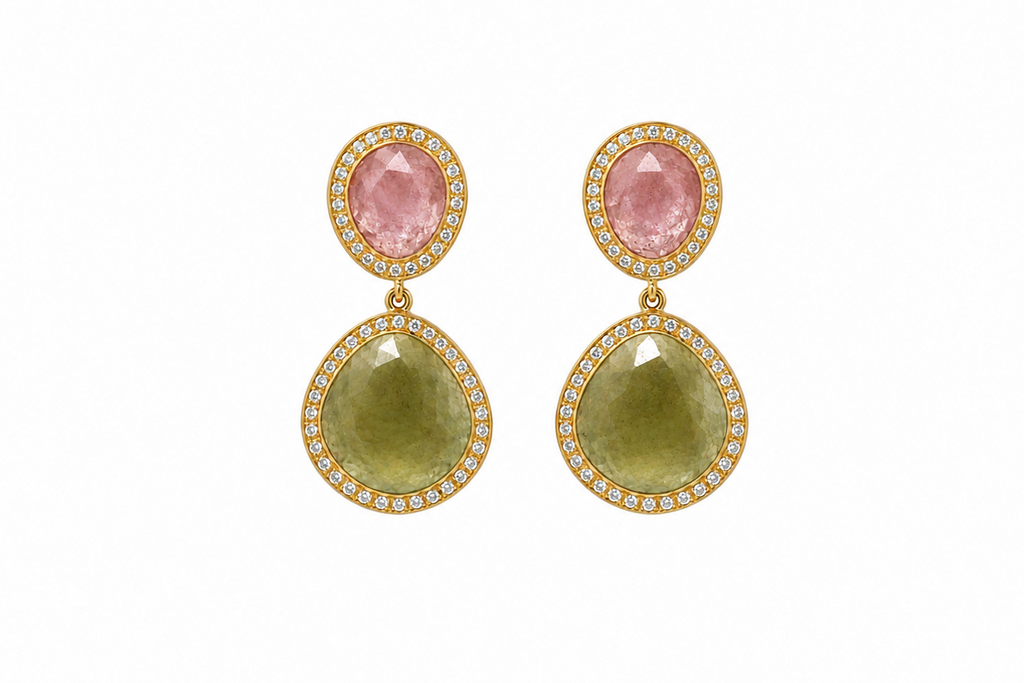Earrings 14kt Gold Sapphires and Diamonds