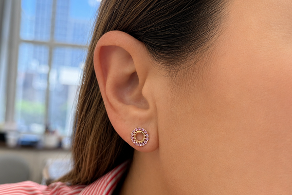 Earrings 18kt Gold Open Flowers Pink Sapphires Studs