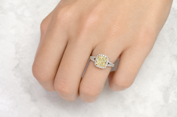 Ring Platinum GIA Fancy Yellow Diamond & Pave Split Shank