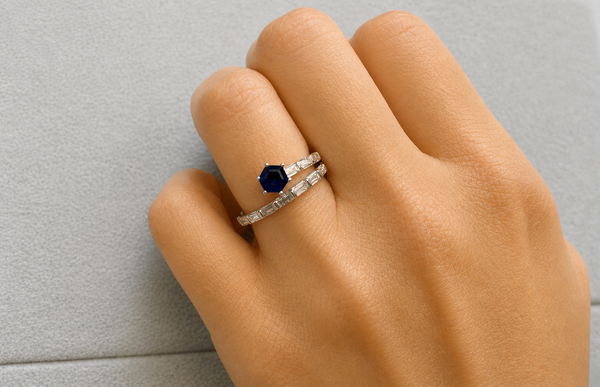 Ring Platinum Blue Sapphire Ceylon &  Baguettes Diamonds