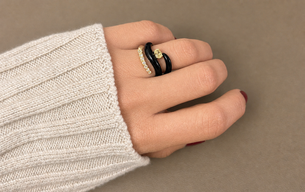 Ring 18kt Yellow Gold Spiral Agate & Diamonds