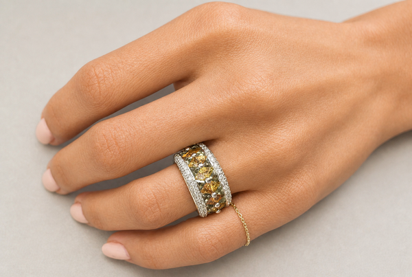 Ring Multicolor Sapphires & Diamonds in White Gold