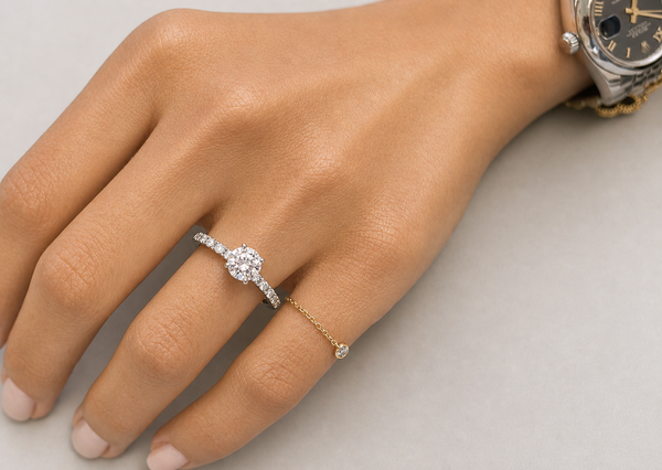 Ring Platinum Round Diamond 0.79cts K-SI & Pave