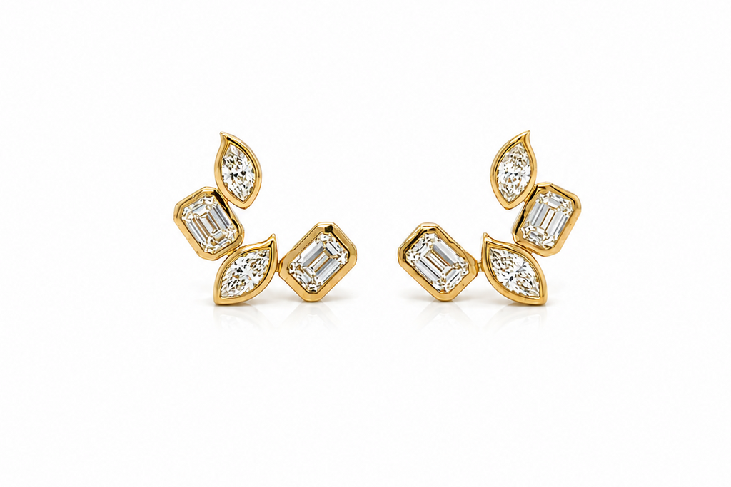 Earrings 18kt Yellow Gold Mixed Cut Diamonds