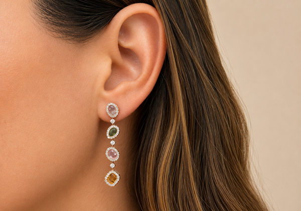 Earrings 18kt Gold Multicolor Sapphires & Diamonds Drops