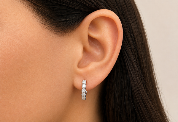 Earrings 18kt White Gold Round Hoops & Diamonds 1.39 cts
