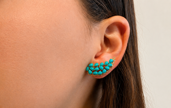 Earrings Wings 14kt Yellow Gold Diamonds and Turquoise