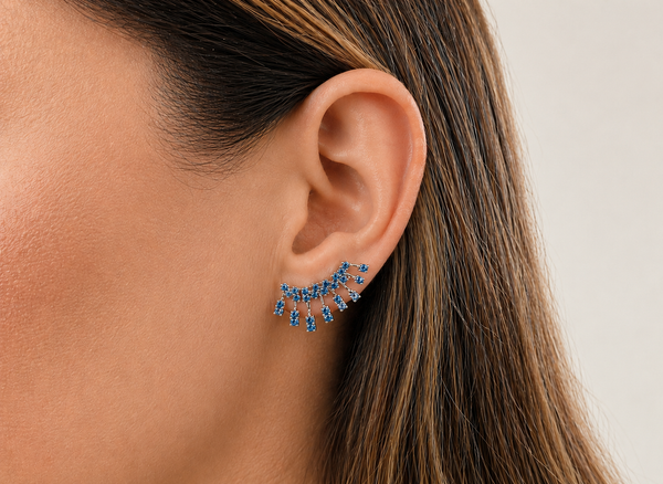 Earrings 14kt Gold Climber Round Sapphires Stardusts