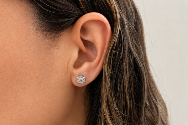 Earrings 1.00 cts Diamonds Round Cluster 14kt Gold