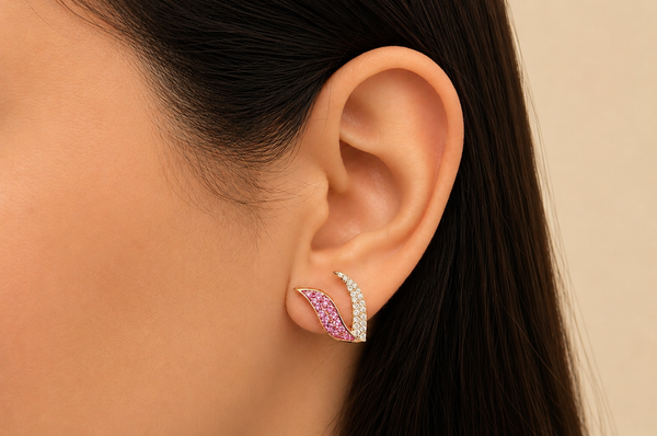 Earrings 18kt Gold Princess Cut Pink Sapphires & Diamonds