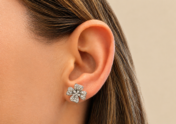 Earrings 18kt Gold & Diamonds 1.12cts Flowers Cluster