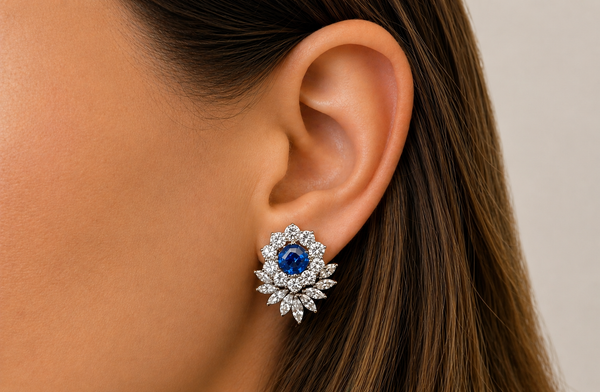 Earrings Platinum and 18kt Gold Asscher Cut Sapphire & Marquise Diamonds