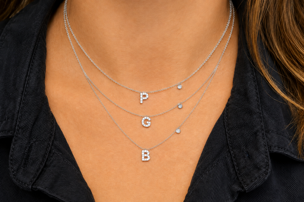 Necklace Initial Letter L White Gold with Diamond