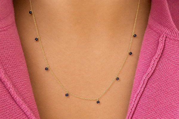 Necklace 14kt Gold Shaker  Round Sapphires