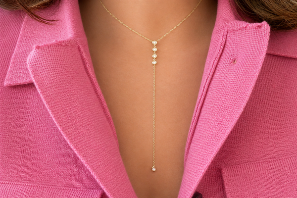 Necklace 14kt Diamond Bezel Lariat  Necklace