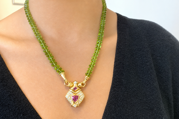 Necklace 18kt Gold Peridot & Tourmaline