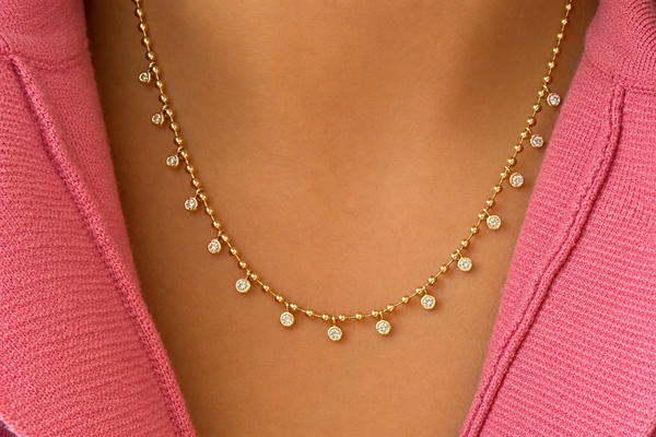 Necklace 14kt Gold 15 Dangling Round Diamonds