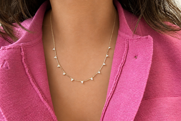 Necklace 14kt Gold Eleven Triangles Shape with Diamonds