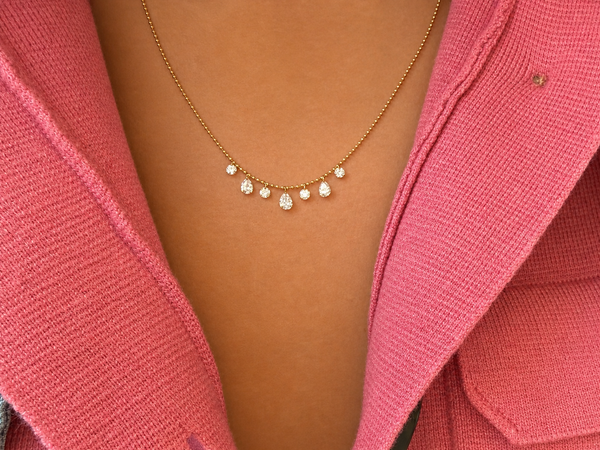 Necklace 18kt Seven Round and Pear Shape Lab Diamonds