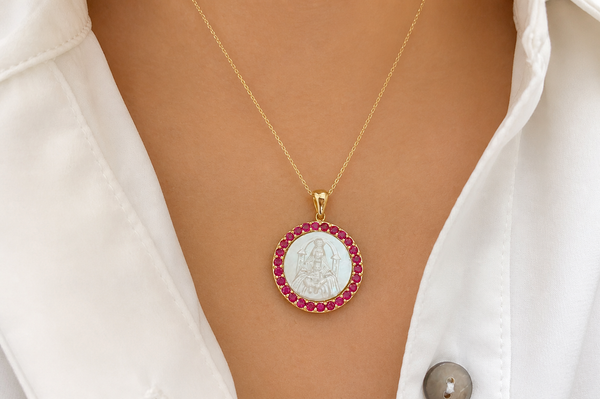 Medal Mother of Pearl Our Lady of Coromoto | Virgen de Coromoto 14kt Gold & Rubies