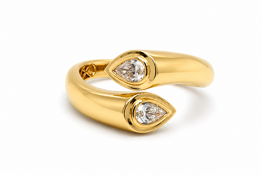 Ring 14kt Yellow Gold You and Me Pear Shape Diamonds