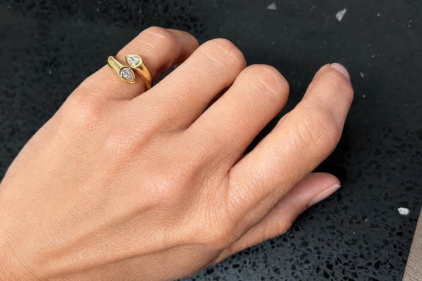 Ring 14kt Yellow Gold You and Me Pear Shape Diamonds