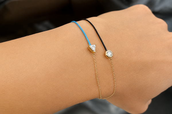 Bracelet 18kt Gold Chain Silk Cord & Trillion Cut Diamond