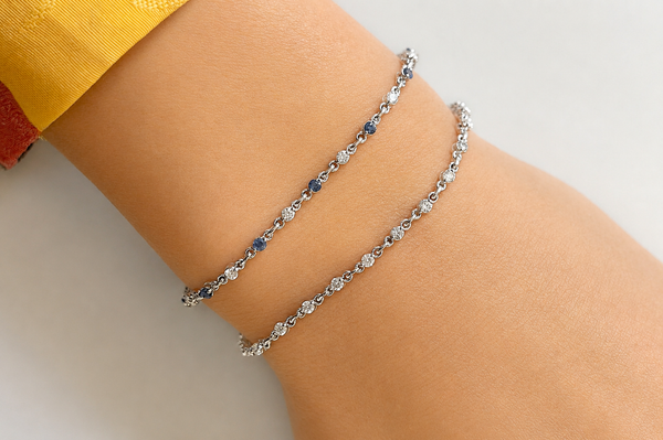 Bracelet 14kt Gold Round Diamonds & Chain