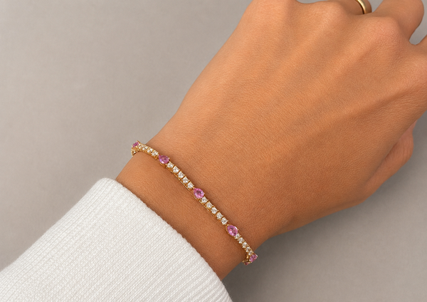 Bracelet 18kt Rose Gold Tennis Pink Sapphires & Diamonds