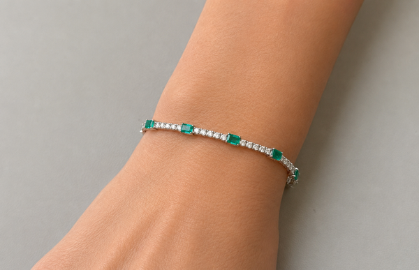 Bracelet 18kt Gold Tennis Emeralds & Diamonds