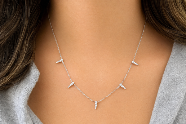 Necklace 14kt Gold Five  Triangles Shape with Diamonds