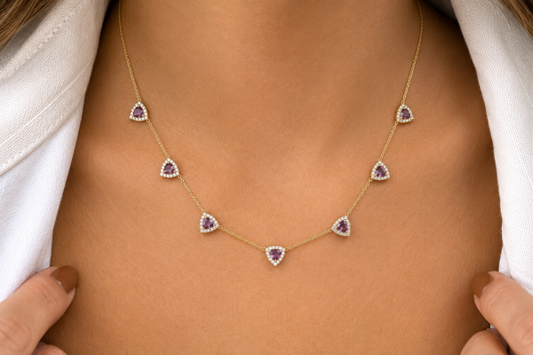 Necklace 14kt Gold Trillion Amethyst & Diamond