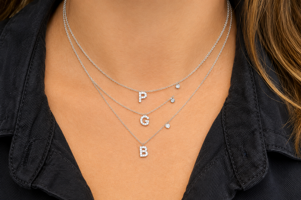 Necklace Initial Letter L White Gold with Diamond