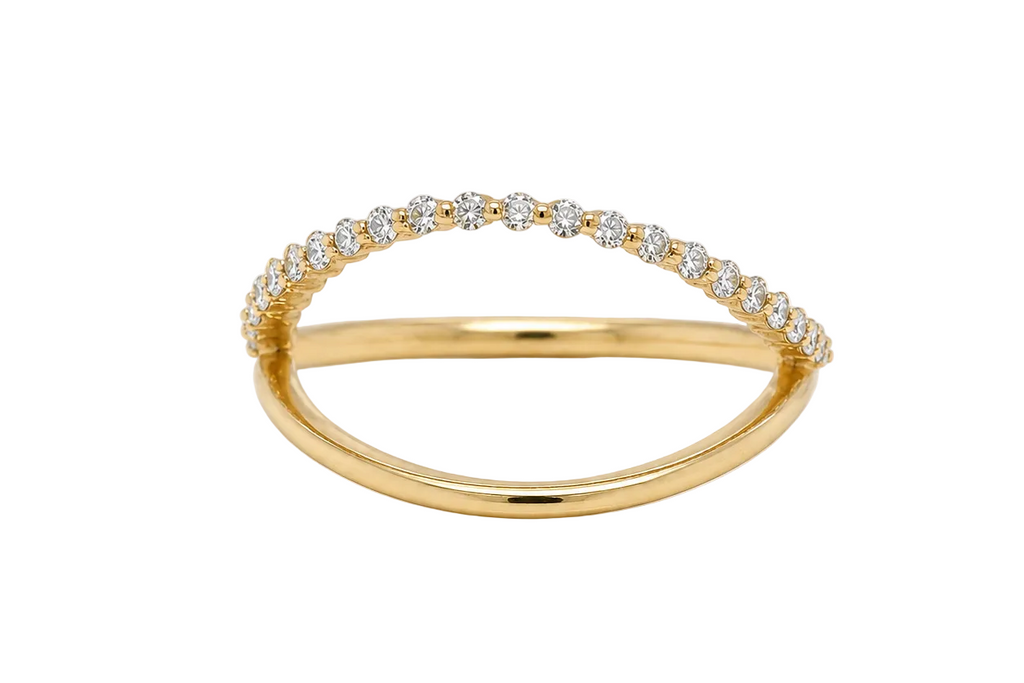 Ring 14kt Yellow Gold Round Diamonds Double Curved Band