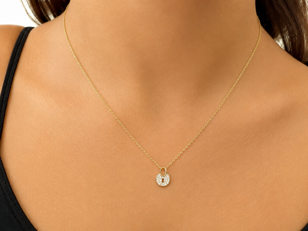 Necklace 14kt Yellow Gold Padlock with diamonds