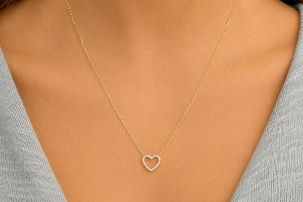 Necklace 14 Kt Gold Heart Shape with Diamond