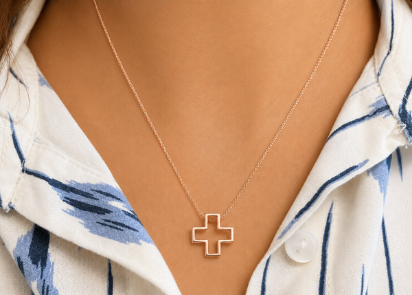 Necklace 14kt Rose Gold Cross Silhouette